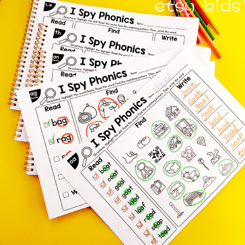 自然拼读练习纸涂色本自然拼读练习题phonics教具i spy worksheet