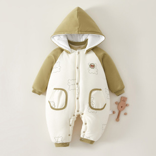 新生儿婴儿衣服秋冬260克加厚连帽宝宝连体衣棉服爬服长袖 外出服