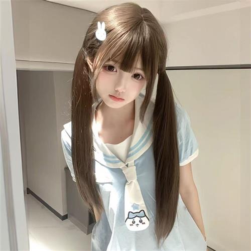 假发少萝假头发女黑长直Lolita萌妹齐刘海70cm可扎双马尾jk全头套