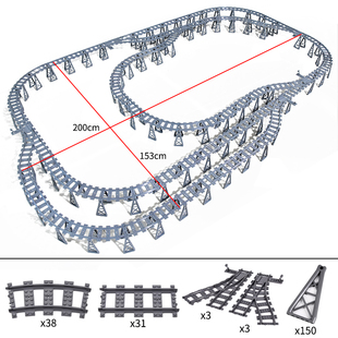 火车轨道列车动车高铁高架脚桥分岔路左右变轨拼装玩具积木