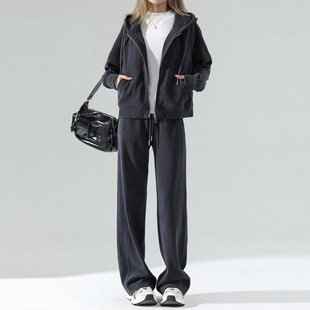 卫衣外套棕色休闲lulu阔腿裤 连帽开衫 春秋季 运动套装