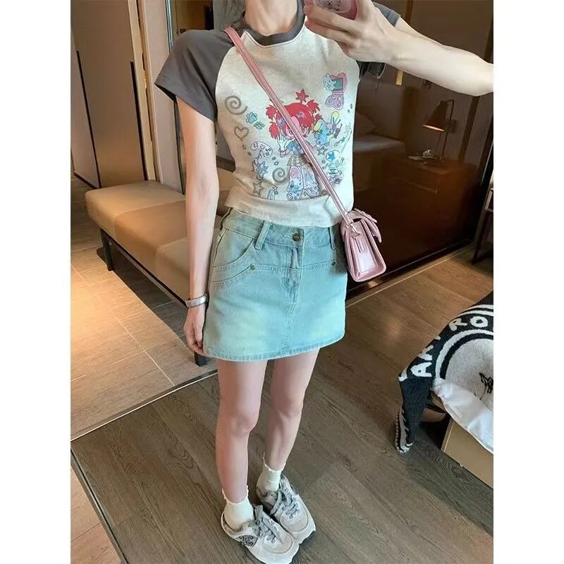 网红新款浅色复古牛仔半身裙女装春夏防走光裙裤裙子高腰显瘦半裙