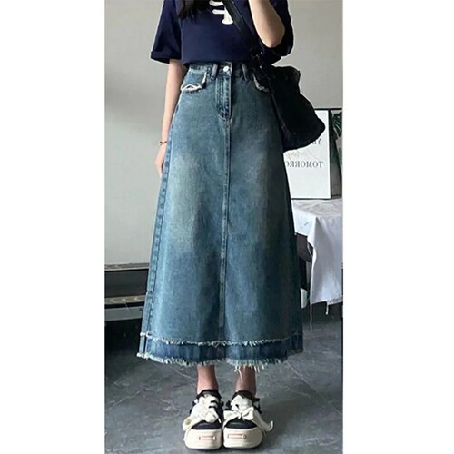 网红新款高腰开叉牛仔半身裙女2026夏季新款复古中长款显瘦遮胯a
