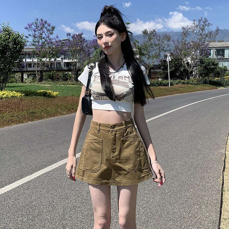 红书推荐半身裙子女夏高腰牛仔短裙女夏季2023年半松紧腰裙裤a字