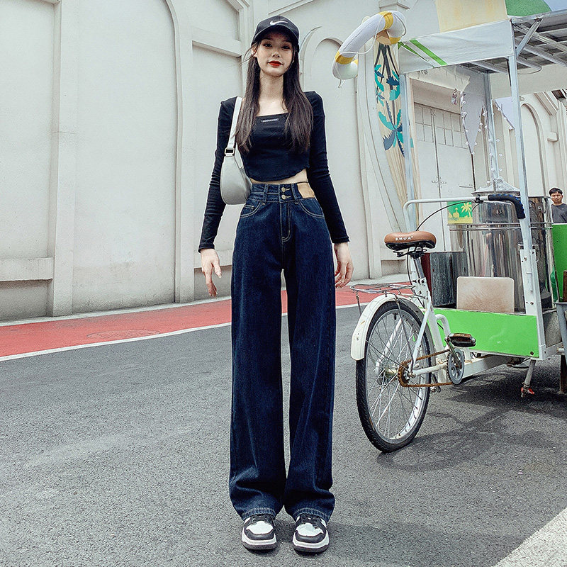 红书推荐新款直筒牛仔裤女2026秋季大码高腰显高显瘦蓝灰色拖地裤