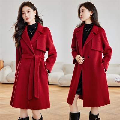 2025新款双面羊绒大衣女中长款西装领时尚收腰显瘦羊毛呢外套上新
