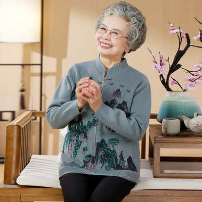 中年妈妈秋冬针织开衫外套2025新款中老年装休闲上衣风奶奶装