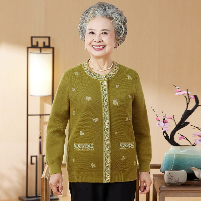中老年人秋冬奶奶洋气提花上衣妈妈秋装针织开衫2025新款女装外套