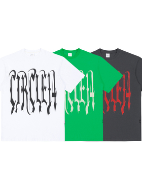 C14 online 25SS 黑/白/灰/绿/橙 哥特字体印花宽松短袖T恤