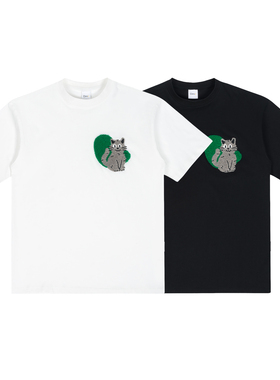C14 online 25SS 黑色/白色 猫咪图案毛巾绣短袖T恤