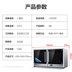 康星68 家用幼儿园高温消毒碗柜壁挂台式 二星双门厨房餐具奶瓶