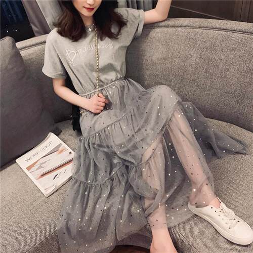仙女裙亮片中长款网纱裙子女装
