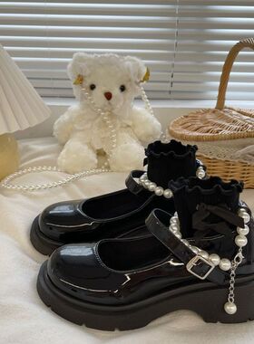 大码36-40码宽脚白色伪娘小皮鞋厚底百搭玛丽珍鞋女装大佬cos用品