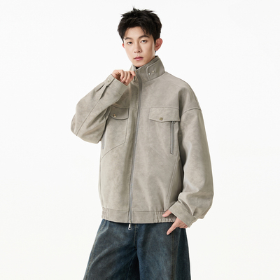 Lesstter美式宽松PU皮夹克外套