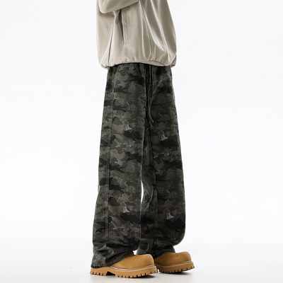 Lesstter男生宽松迷彩直筒工装裤