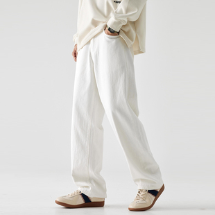 Lesstter春秋季新款男生美式休闲宽松直筒白色牛仔裤男士长裤子