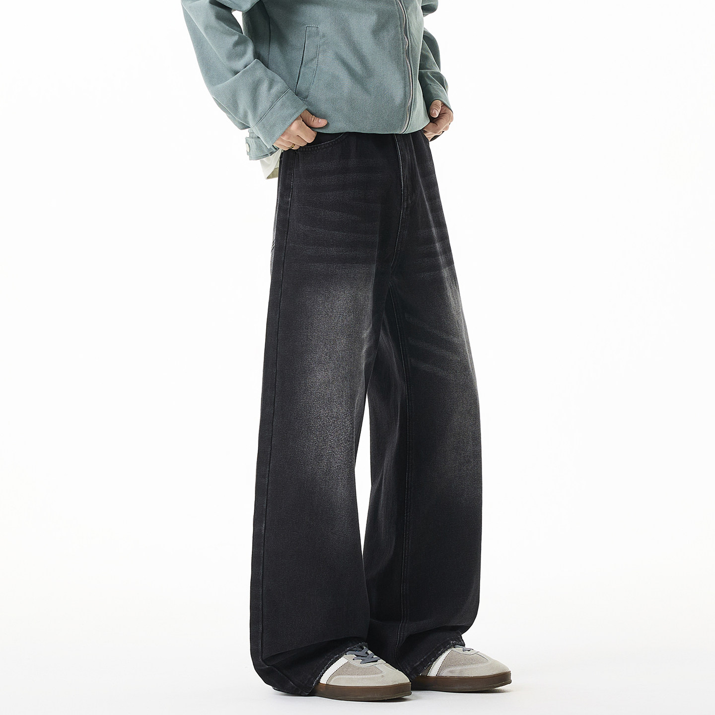 Lesstter秋冬季2025新款男生美式宽松直筒牛仔裤男士阔腿水洗长裤