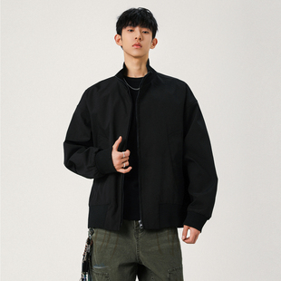 Lesstter春秋季新款男生美式立领飞行夹克外套男士宽松休闲上衣