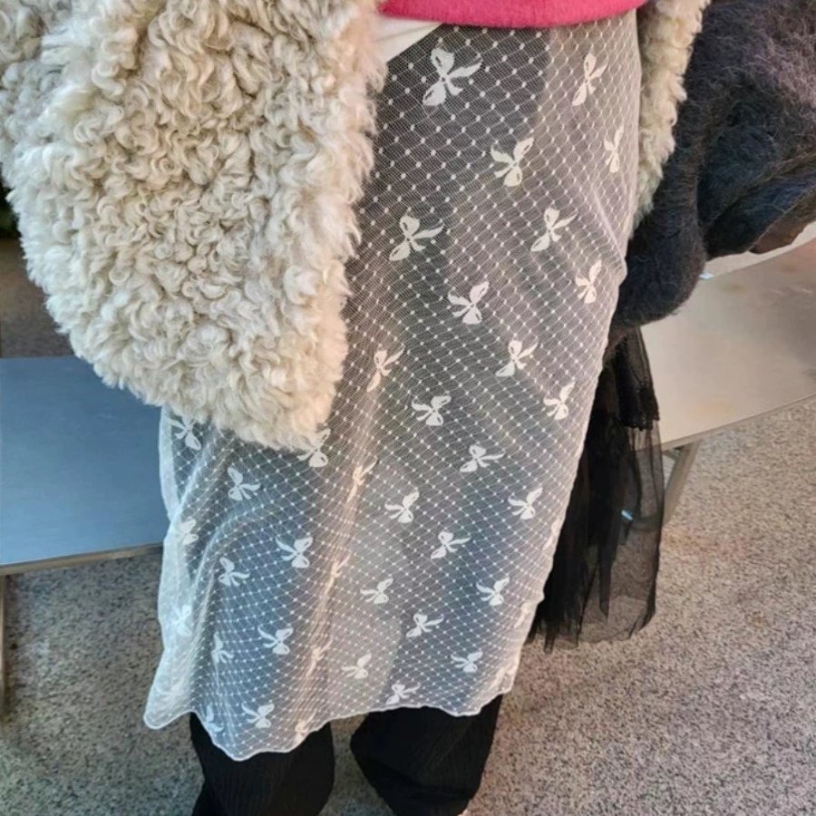 秋冬2色入 韩国百搭蕾丝柔软蝴蝶结半身裙中裙日系少女叠搭单品