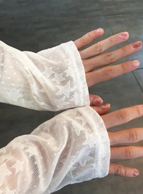 夏日韩国东大门日系Y2K风格透视五角星蕾丝星星网纱长袖T恤打底