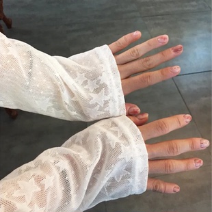 夏日韩国东大门日系Y2K风格 T恤打底 透视五角星蕾丝星星网纱长袖