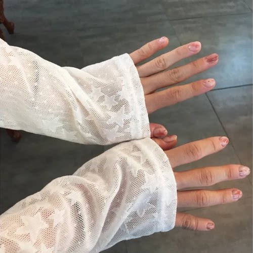 夏日韩国东大门日系Y2K风格透视五角星蕾丝星星网纱长袖T恤打底