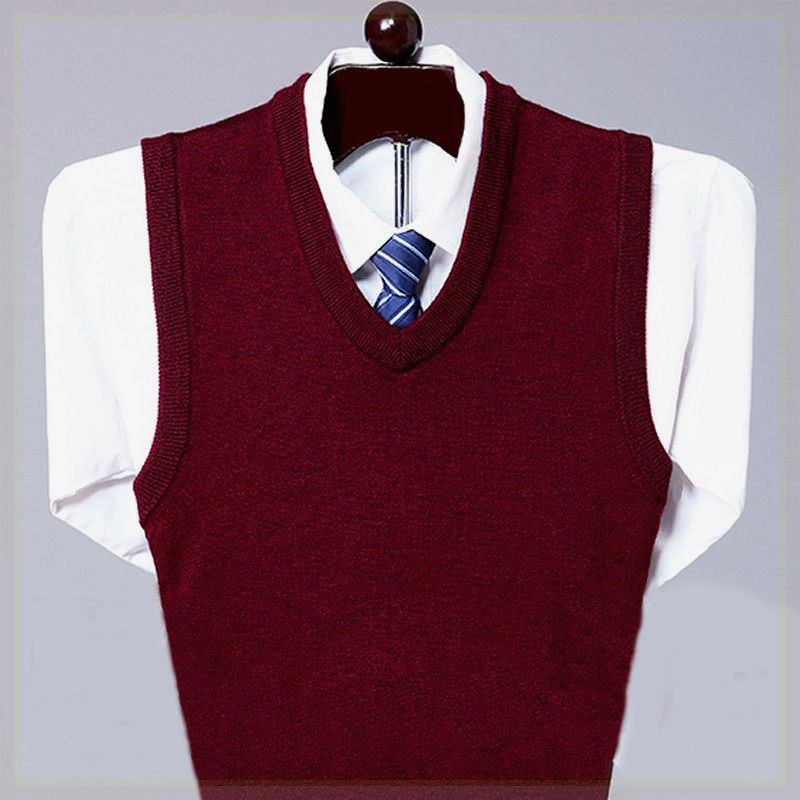 24爸爸装男士V领背心春秋季新款纯色毛衣单件马甲没有白色衬衫