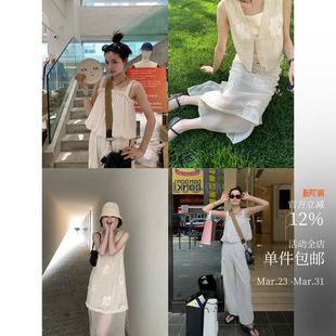 提花马甲连衣裙套装 度假专辑 裤 cool&sweet蕾丝背心工装 去海边