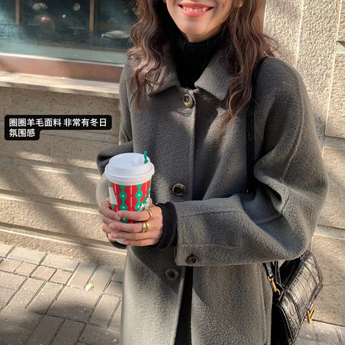 酸奶的衣橱方领圈圈羊毛大衣