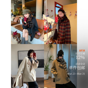 小魔女日落斗篷 绝美！双面穿格子围巾大衣 羊毛双面呢A型外套