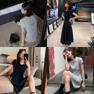 轻便美学 随穿随走 长短双版本T恤裙 错位分割设计收腰显瘦连衣裙