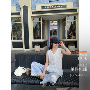 “步履生花”夏日挚爱刺绣花边裤 九分/短裤 V领木耳边无袖小衫