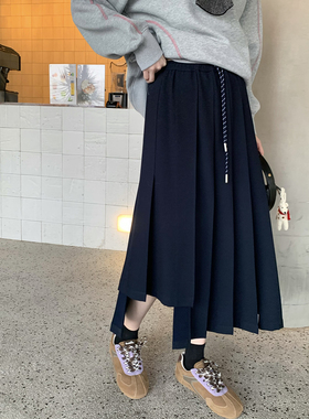 内暖绒面料~缪系松紧腰百褶裙 超挺括质感不对称美学显瘦半身裙