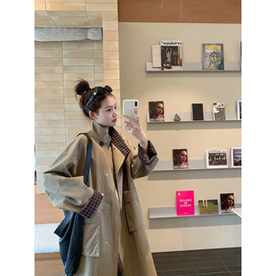 河谷风衣 挚爱推荐！版型超正挺括感立领格纹拼接宽松长短版外套