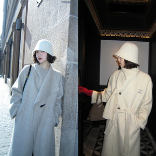 牦牛绒高级感Row风大翻领 年末仪式 本矜贵大衣 双版 围巾双面呢 感