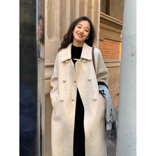 显瘦双排包扣 羊驼双面呢撞色大衣 热恋北海道 温暖感毛绒领拼接