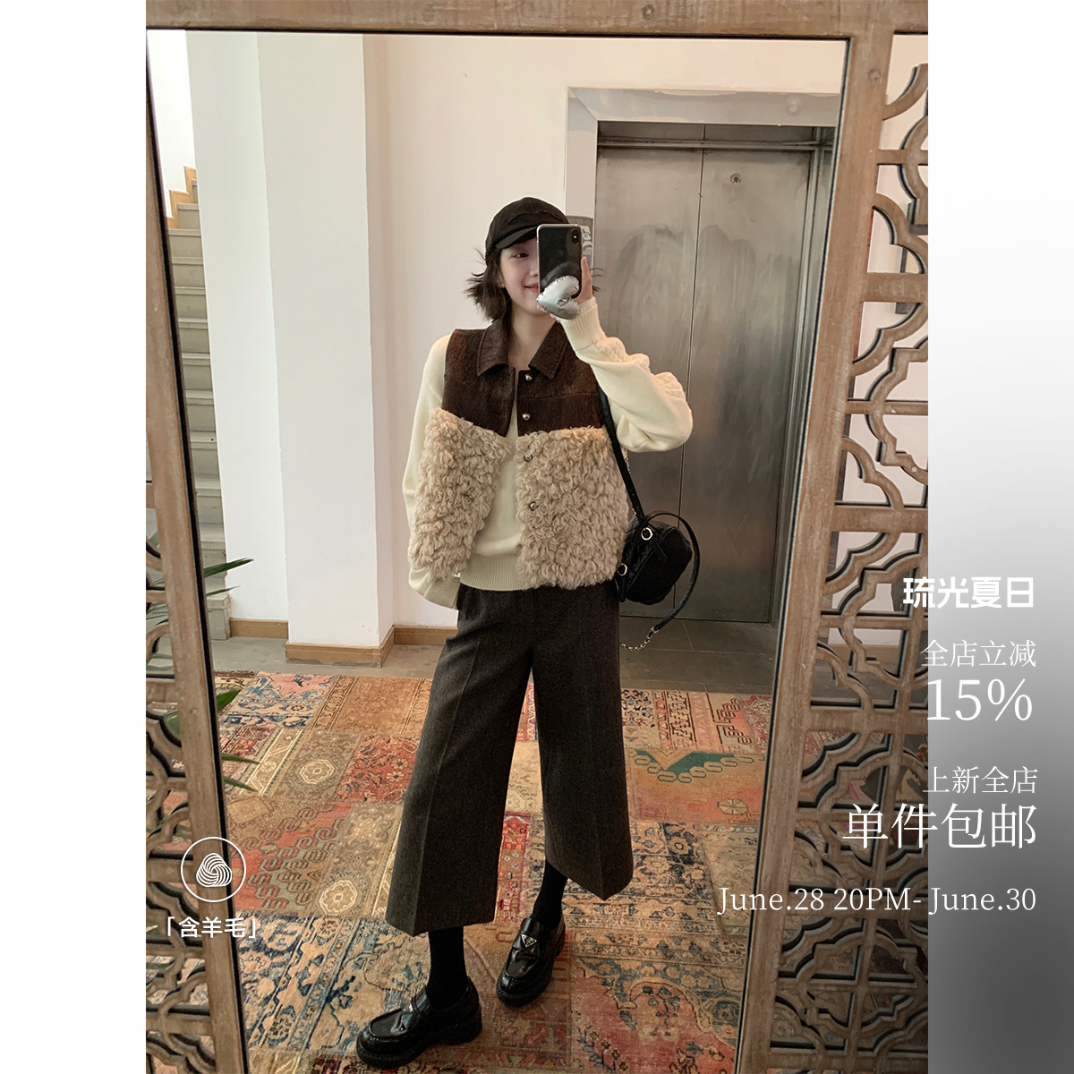 质感挂斜纹高腰阔腿直筒裤