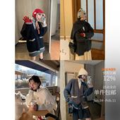 手工坊大围巾毛衣外套 姐姐感羊毛V领撞色开衫 秋日美妙氛围感