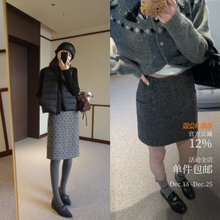 波点半裙 搭配刚需羊毛小短裙 彩点短版 本 百搭显瘦质感挂 双版