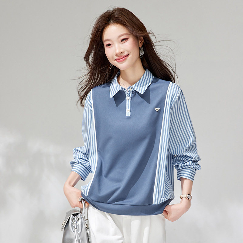 2026春装新款宽松遮肚子短款假两件衬衫小众套头拼接减龄上衣女装