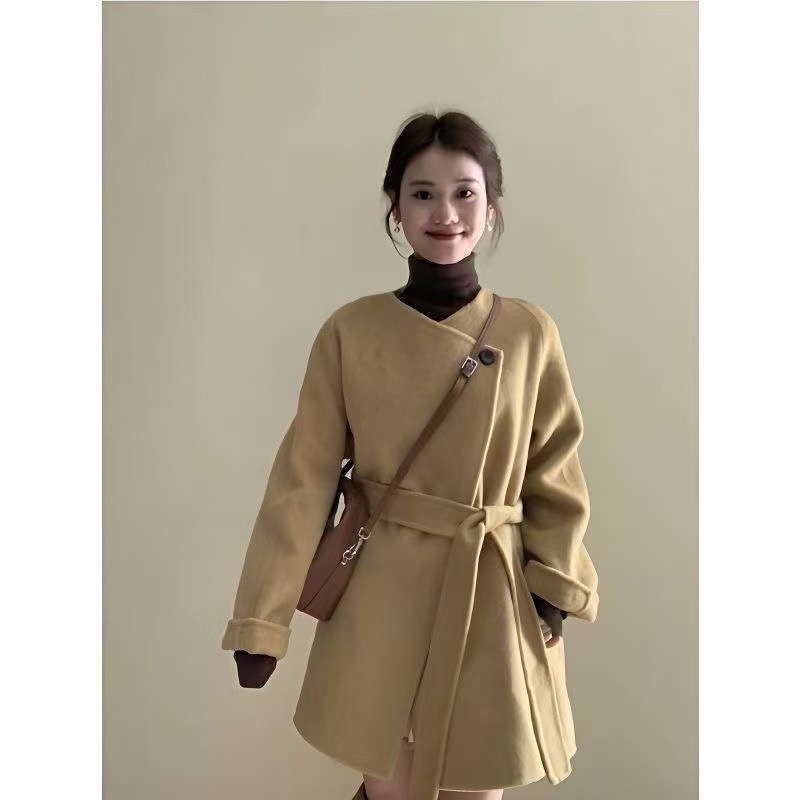 法式甜美气质秋冬新款龙凤呢短款大衣小个子宽松双面毛呢外套