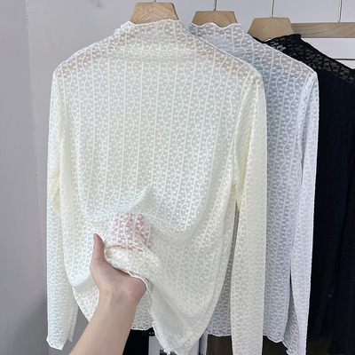 高领蕾丝打底衫木耳小衫网纱