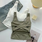 夏季 上衣 短款 美背带胸垫吊带背心女打底修身 显瘦交叉镂空方领无袖