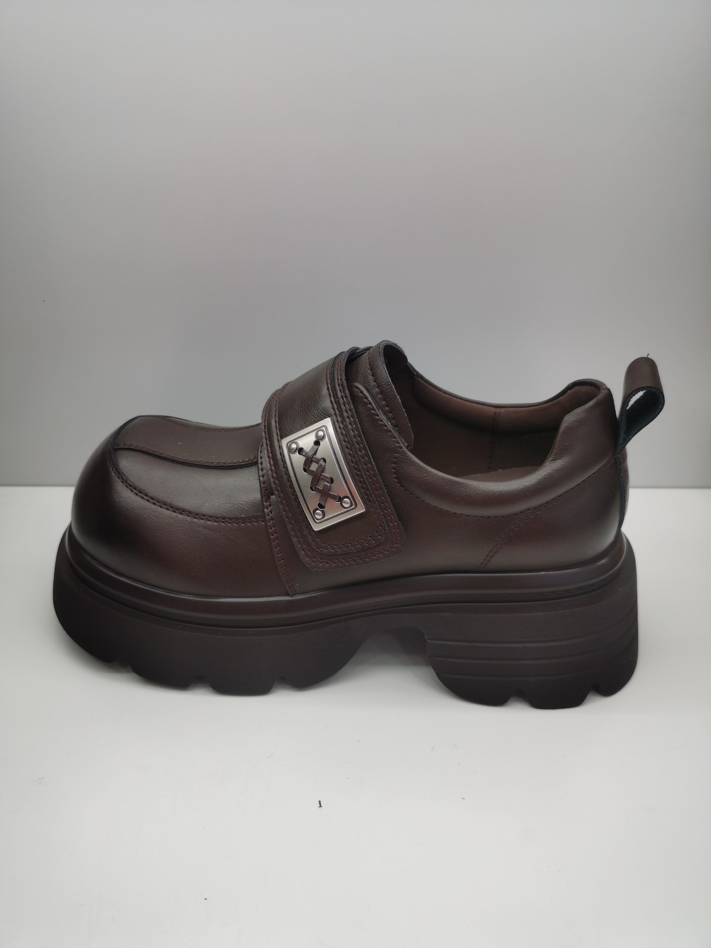 轩美诗//厚底乐福鞋女真皮魔术金属扣松糕鞋英伦风增高皮鞋70531,女鞋,玛丽珍鞋,淘宝优惠券,粉丝福利购,淘宝优惠卷