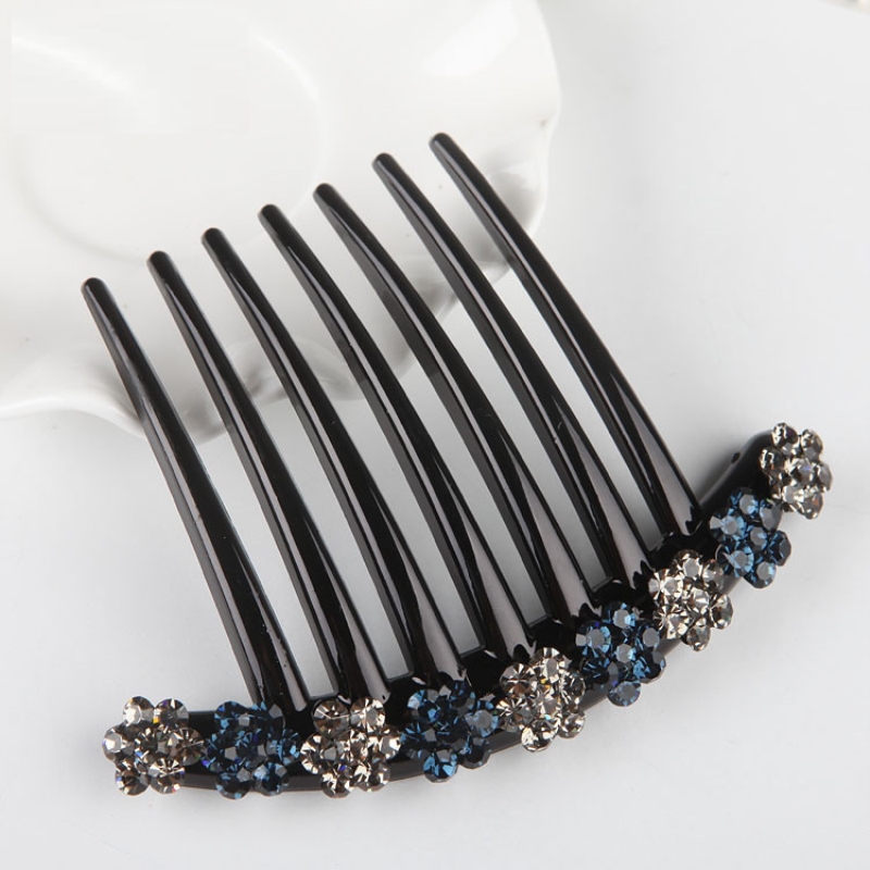 七齿盘发插梳后脑勺妈妈款优雅大气七齿倒插梳带钻九朵花盘发