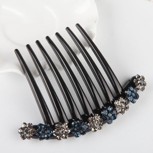 七齿盘发插梳后脑勺妈妈款优雅大气七齿倒插梳带钻九朵花盘发