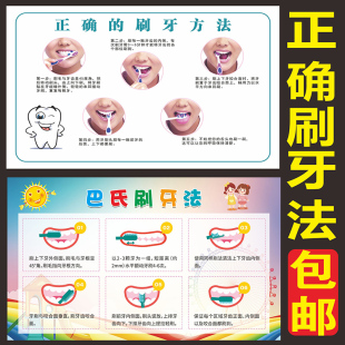 巴氏刷牙法儿童卡通刷牙墙贴画幼儿园卫生间浴室墙壁装饰防水贴纸