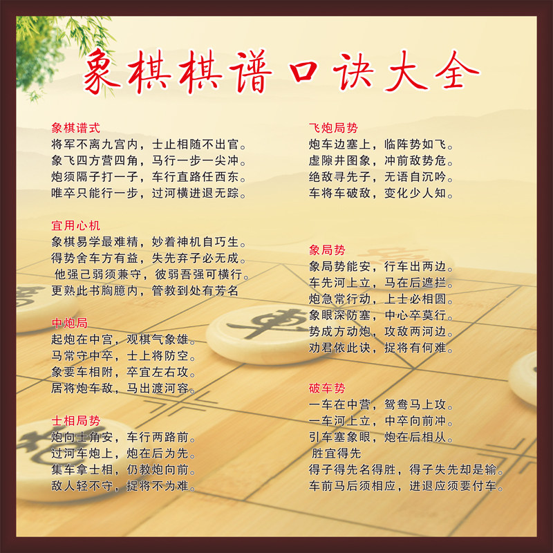 象棋口诀墙贴培训班辅导班墙贴纸棋谱挂图中国象棋宣传海报装饰画
