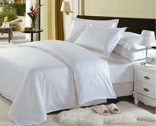 宾馆民宿学校洗浴白色缎条被套床上用品足疗美容院单人被罩1.5米