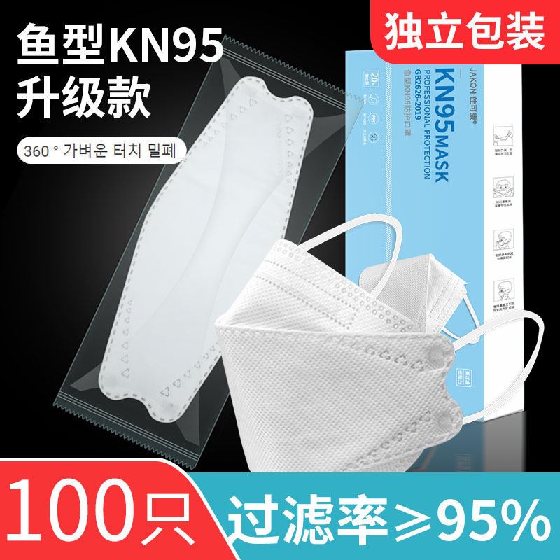 独立装鱼型kn95口罩成人3d立体一次性黑白色防尘渐变男女四层防护
